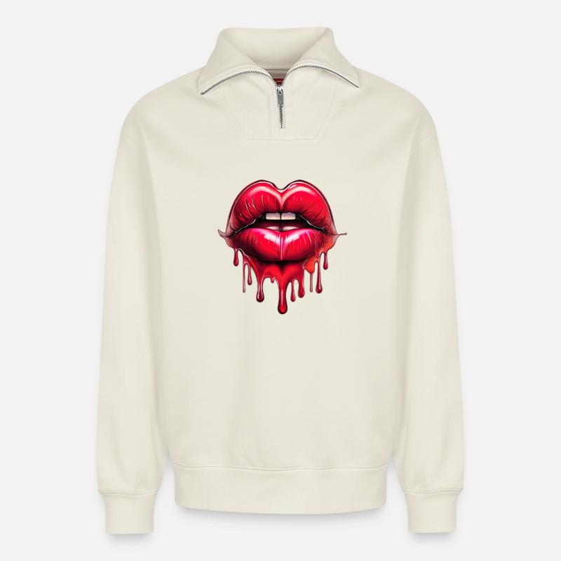 Lips - Relaxed Unisex Organic Half Zip Sweatshirt – by SPREAD - off white