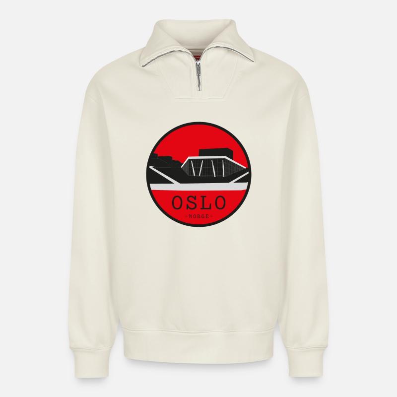 Oslo Operahus Silhouette - Relaxed Unisex Organic Half Zip Sweatshirt – von SPREAD - Naturweiß