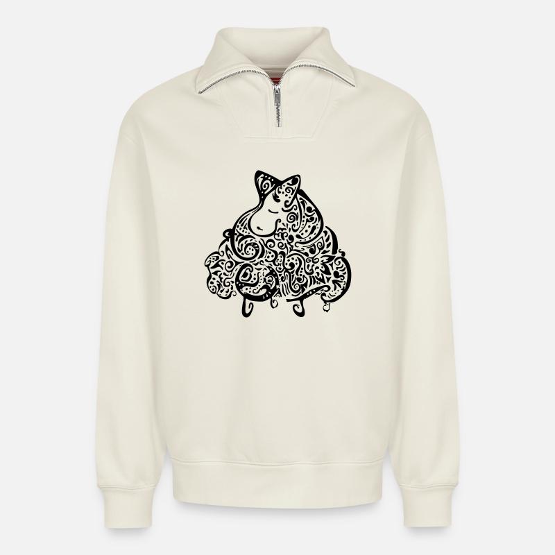 Abstraktes Schaf Ornamente - Relaxed Unisex Organic Half Zip Sweatshirt – von SPREAD - Naturweiß