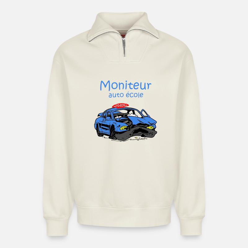 Moniteur auto-école - Sweat unisexe décontracté en coton biologique à demi-zip – de SPREAD - blanc cassé