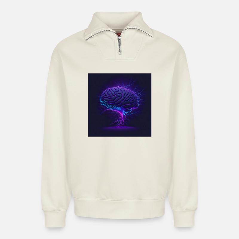 Gehirn - Relaxed Unisex Organic Half Zip Sweatshirt – von SPREAD - Naturweiß