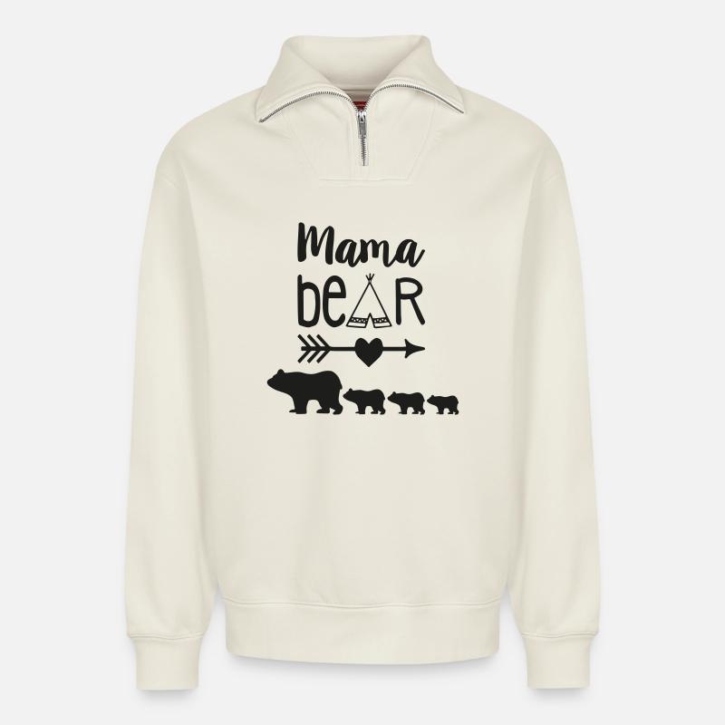 Mama Bär - Relaxed Unisex Organic Half Zip Sweatshirt – von SPREAD - Naturweiß