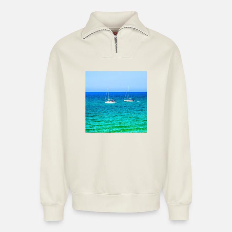 Summer Sailing - Relaxed Unisex Organic Half Zip Sweatshirt – by SPREAD - off white