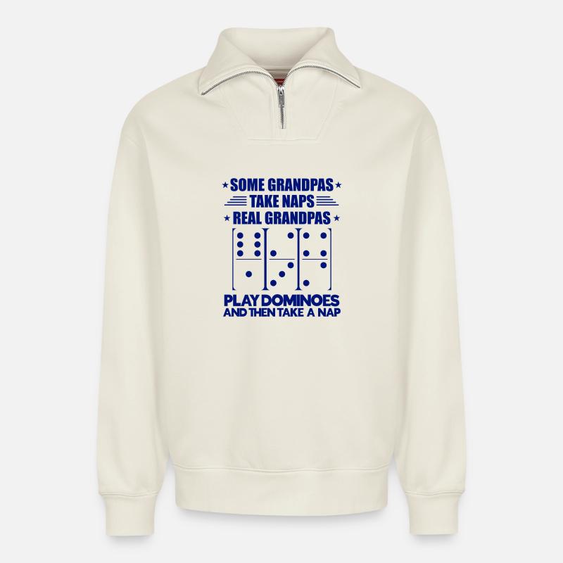 Domino Design - Relaxed Unisex Organic Half Zip Sweatshirt – von SPREAD - Naturweiß