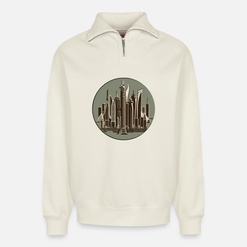 Skyscraper - Relaxed Unisex Organic Half Zip Sweatshirt – by SPREAD - off white