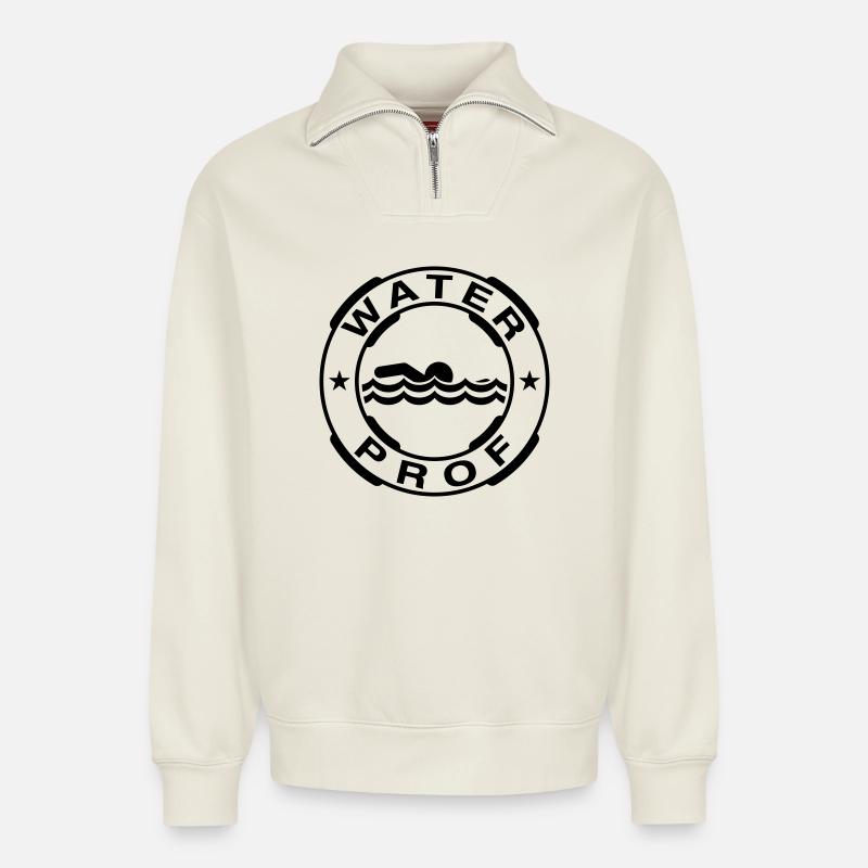 WaterProf - Sweat unisexe décontracté en coton biologique à demi-zip – de SPREAD - blanc cassé