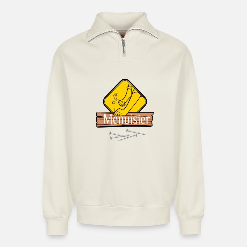 Menuisier - Sweat unisexe décontracté en coton biologique à demi-zip – de SPREAD - blanc cassé