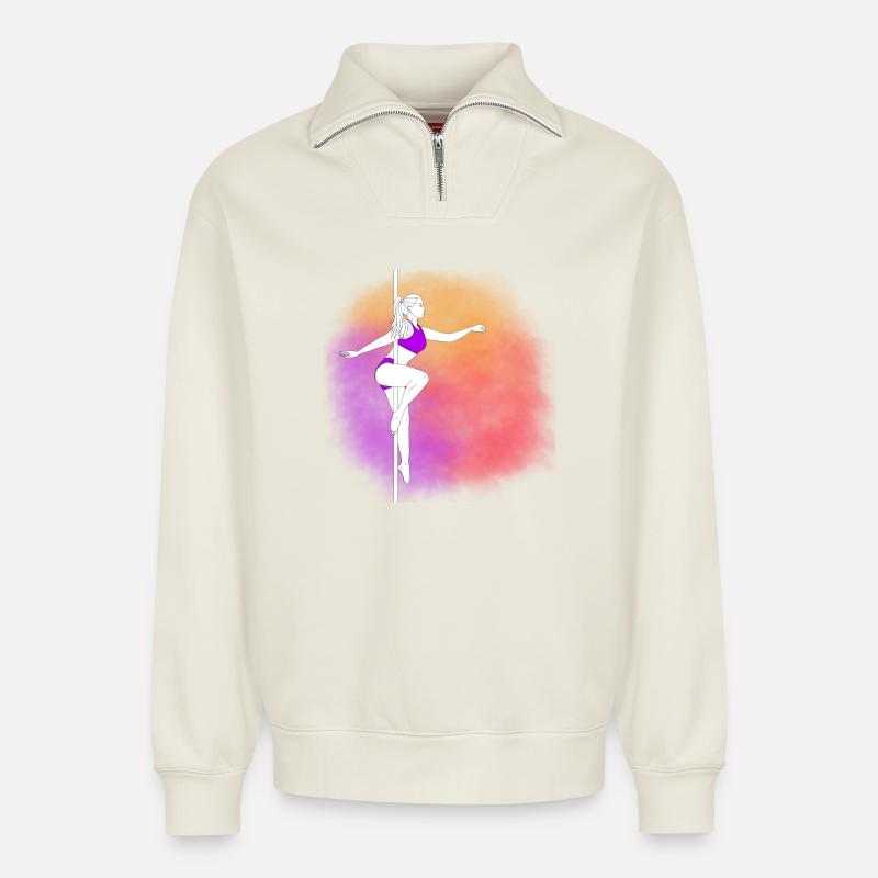 Pole Dance Neon Sunset - Relaxed Unisex Organic Half Zip Sweatshirt – von SPREAD - Naturweiß
