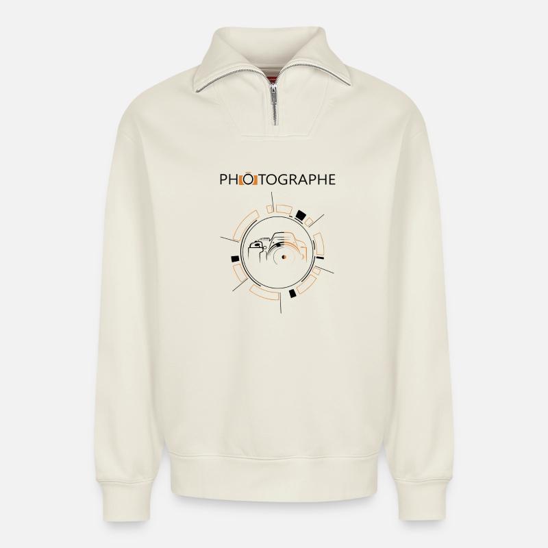 Photographe - Sweat unisexe décontracté en coton biologique à demi-zip – de SPREAD - blanc cassé