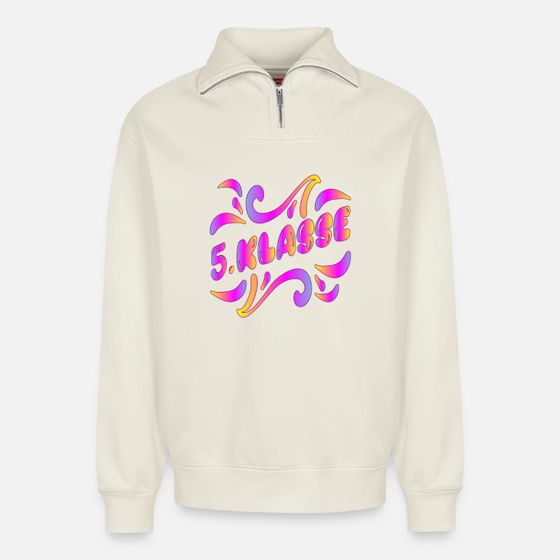 5. Klasse - SCHULWECHSEL - Relaxed Unisex Organic Half Zip Sweatshirt – von SPREAD - Naturweiß