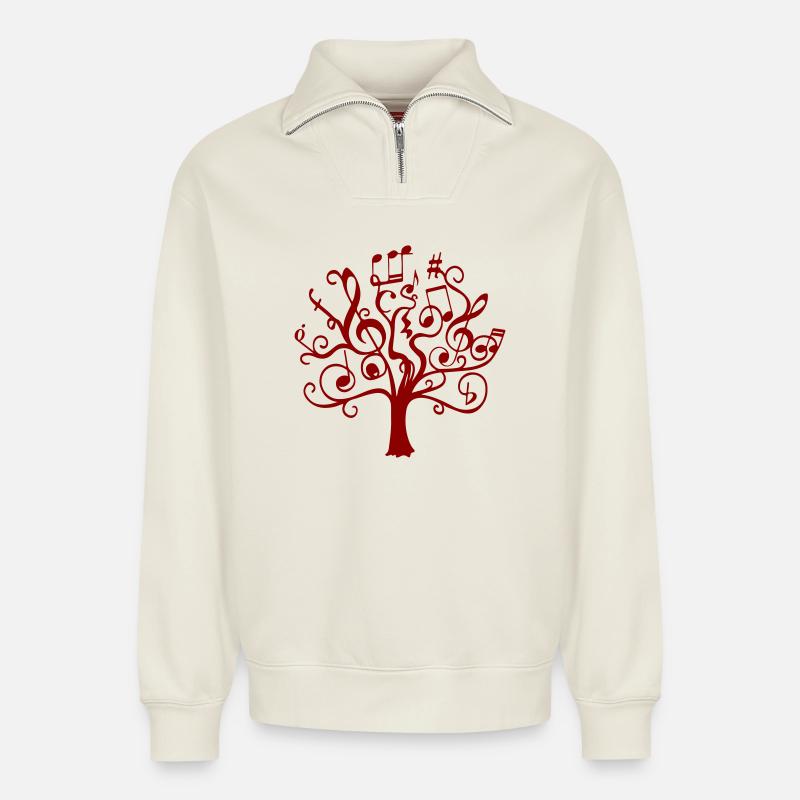 Red Note Tree - Relaxed Unisex Organic Half Zip Sweatshirt – by SPREAD - off white