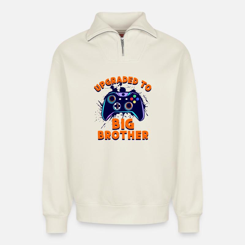 Großer Stolzer Bruder Statement Bruderherz - Relaxed Unisex Organic Half Zip Sweatshirt – von SPREAD - Naturweiß