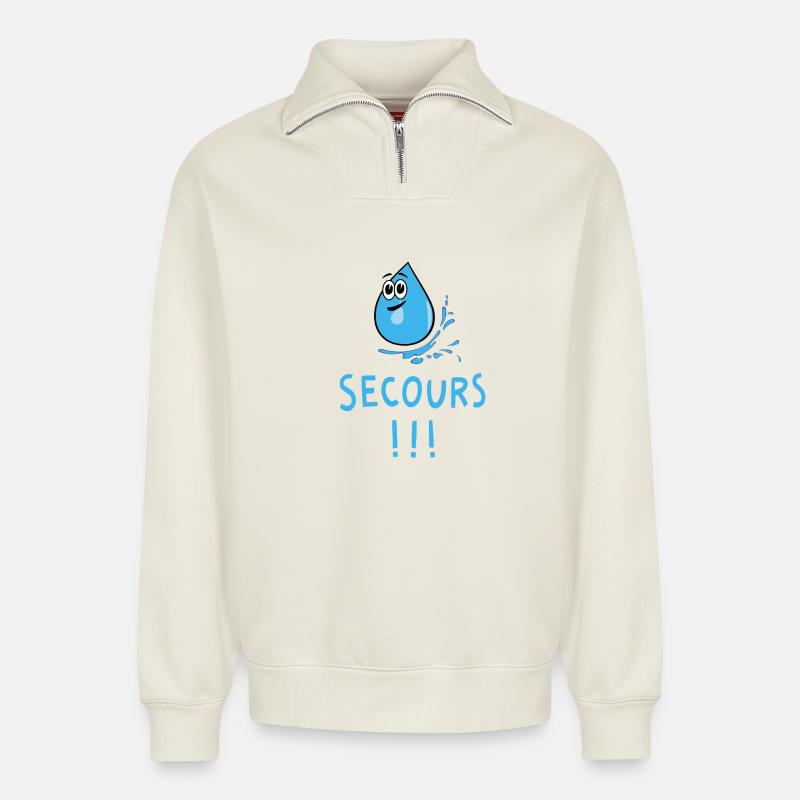 Eau secours - Sweat unisexe décontracté en coton biologique à demi-zip – de SPREAD - blanc cassé