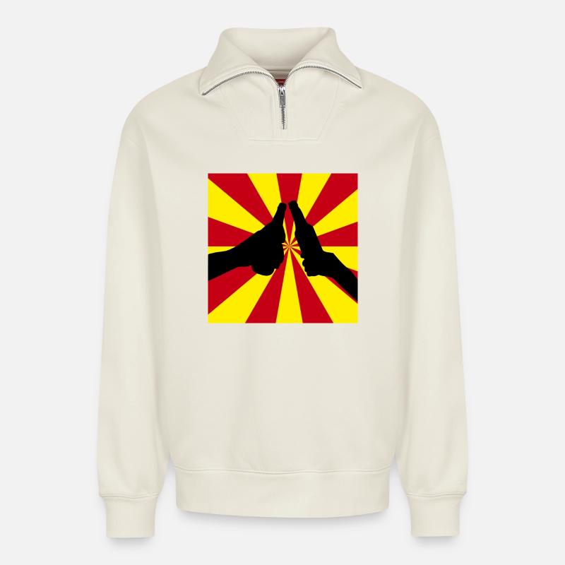 Prost - Relaxed Unisex Organic Half Zip Sweatshirt – von SPREAD - Naturweiß