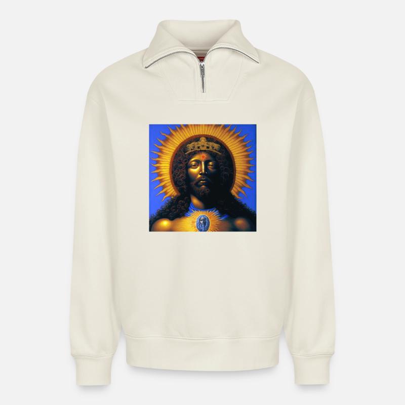 Schwarzer Jesus 03 - Relaxed Unisex Organic Half Zip Sweatshirt – von SPREAD - Naturweiß