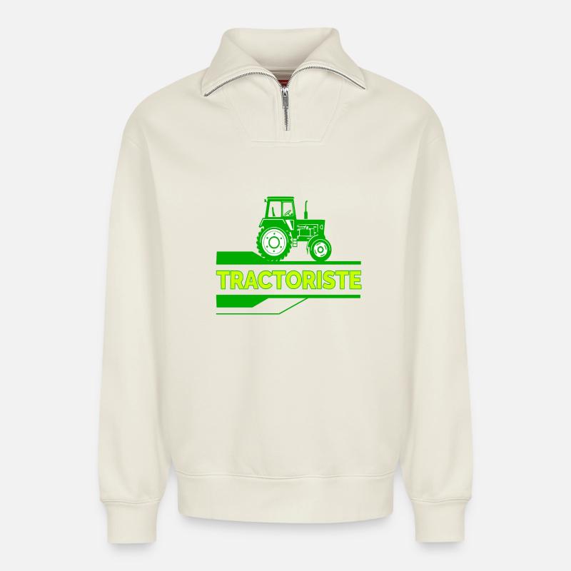 Traktorfahrer - Relaxed Unisex Organic Half Zip Sweatshirt – von SPREAD - Naturweiß