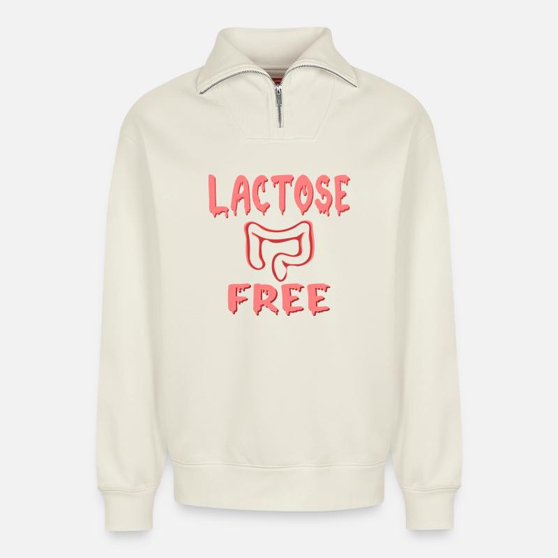 LAKTOSEFREIE DIÄT - DARM - Relaxed Unisex Organic Half Zip Sweatshirt – von SPREAD - Naturweiß