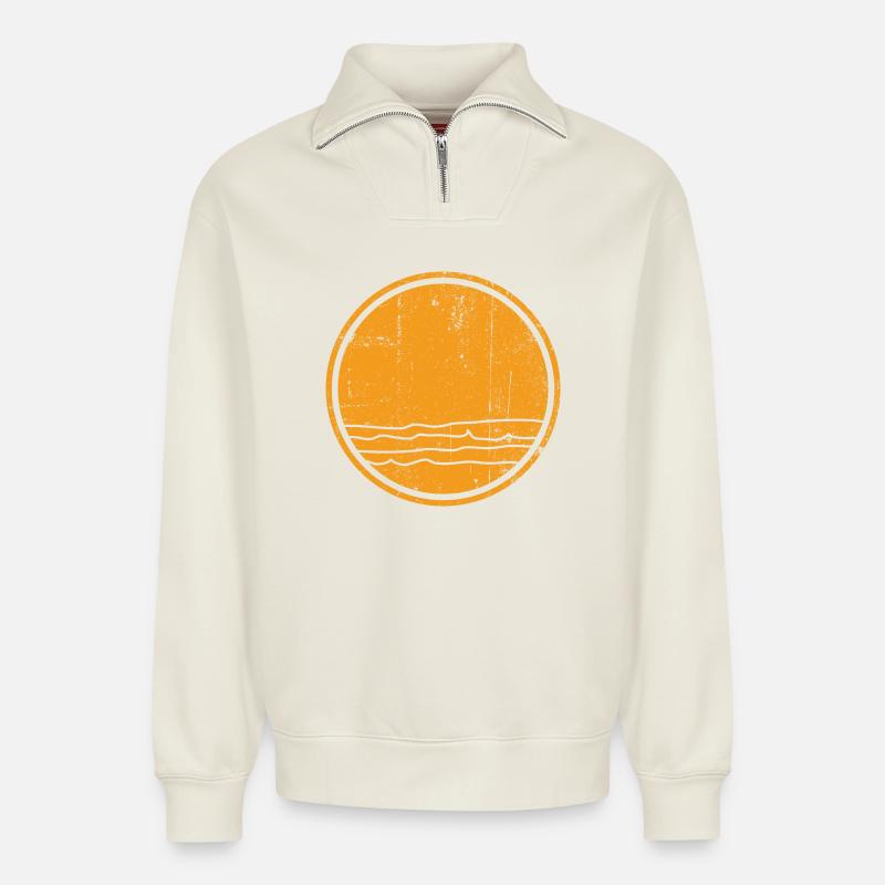 Sunset Tide Emblem - Relaxed Unisex Organic Half Zip Sweatshirt – von SPREAD - Naturweiß