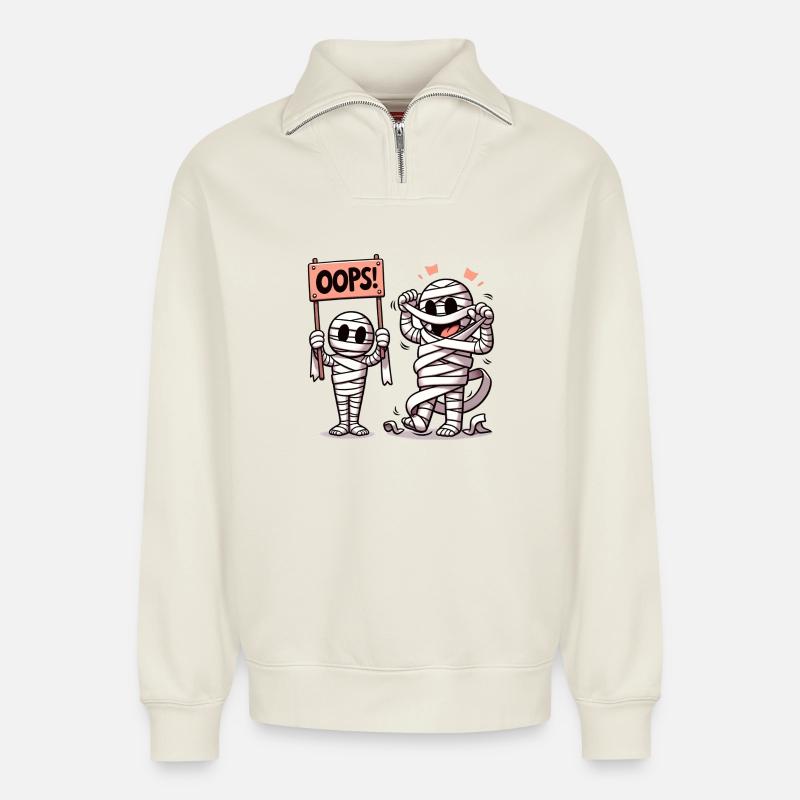 Chaotic Mummies - Relaxed Unisex Organic Half Zip Sweatshirt – by SPREAD - off white