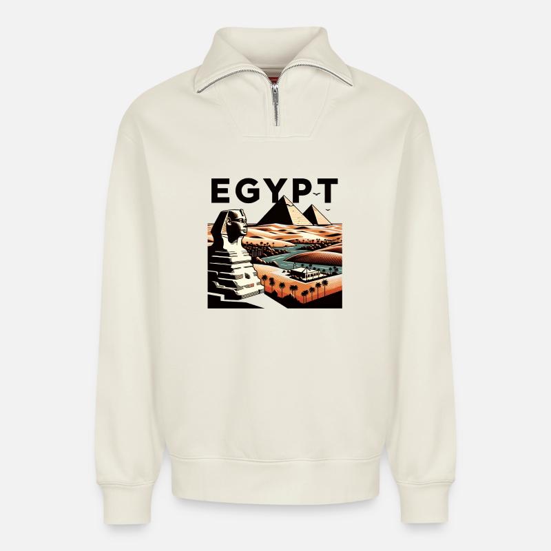 Égypte - Sweat unisexe décontracté en coton biologique à demi-zip – de SPREAD - blanc cassé
