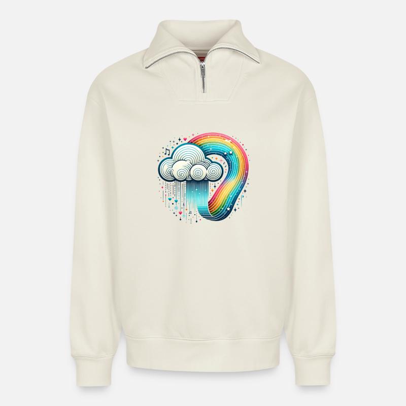 Rainbow Cloud - Relaxed Unisex Organic Half Zip Sweatshirt – by SPREAD - off white