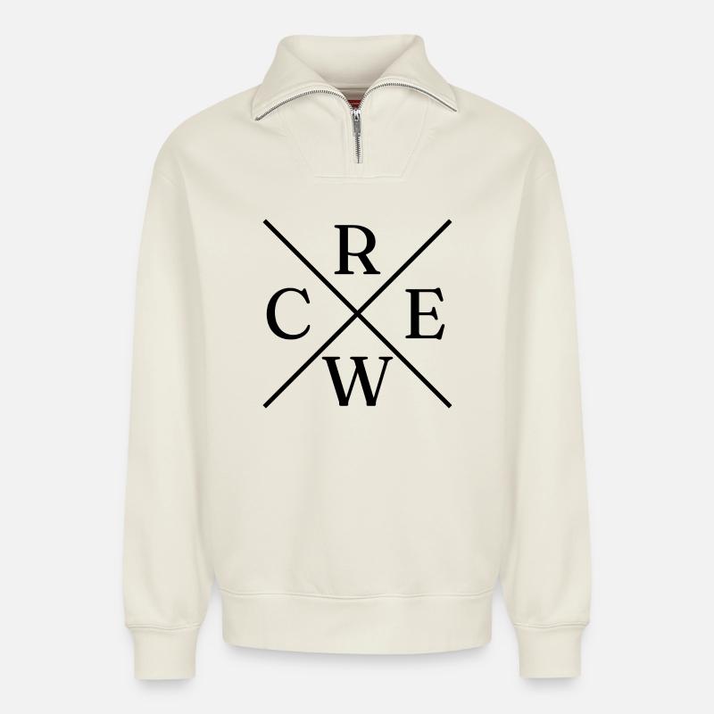 Crew Sign Cross - Relaxed Unisex Organic Half Zip Sweatshirt – von SPREAD - Naturweiß