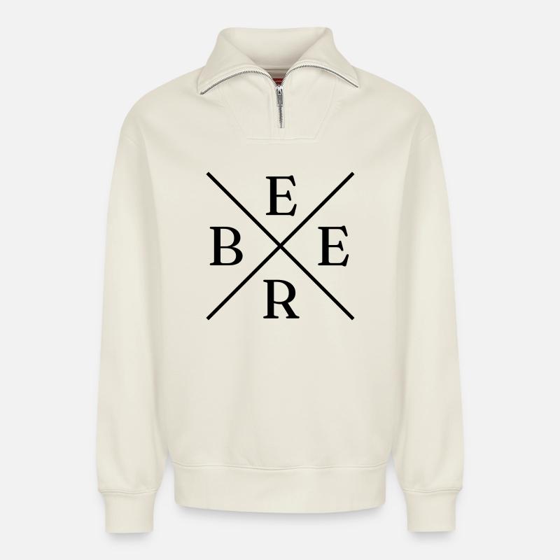 Beer Cross Logo - Relaxed Unisex Organic Half Zip Sweatshirt – von SPREAD - Naturweiß