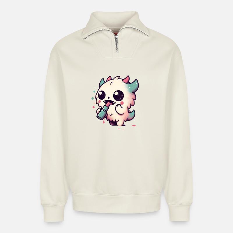 Makeup und Monster - Relaxed Unisex Organic Half Zip Sweatshirt – von SPREAD - Naturweiß