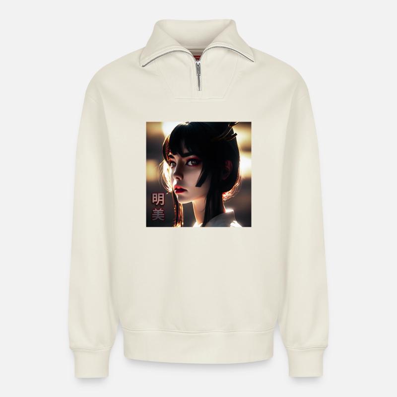AKEMI Beauté radieuse - Sweat unisexe décontracté en coton biologique à demi-zip – de SPREAD - blanc cassé