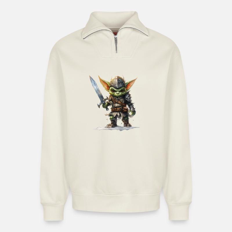 Tapferer Goblin Ritter Fantasy RPG Shirt - Relaxed Unisex Organic Half Zip Sweatshirt – von SPREAD - Naturweiß