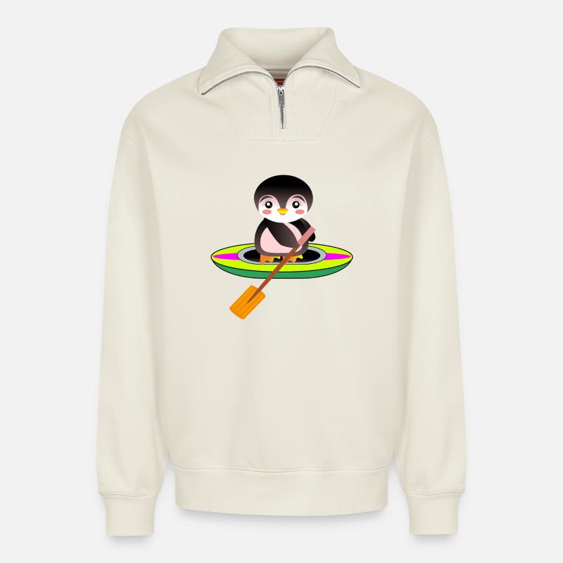 SUP - DEBOUT-UP PADDLE - Sweat unisexe décontracté en coton biologique à demi-zip – de SPREAD - blanc cassé