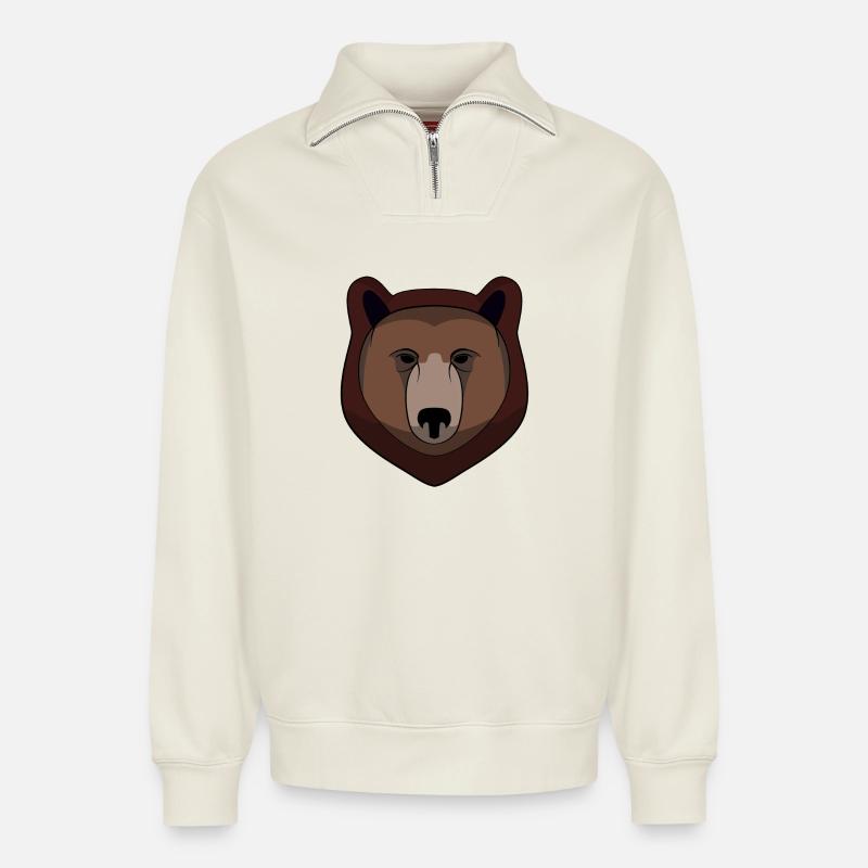 Bär - Bärenkopf - Logo - Relaxed Unisex Organic Half Zip Sweatshirt – von SPREAD - Naturweiß