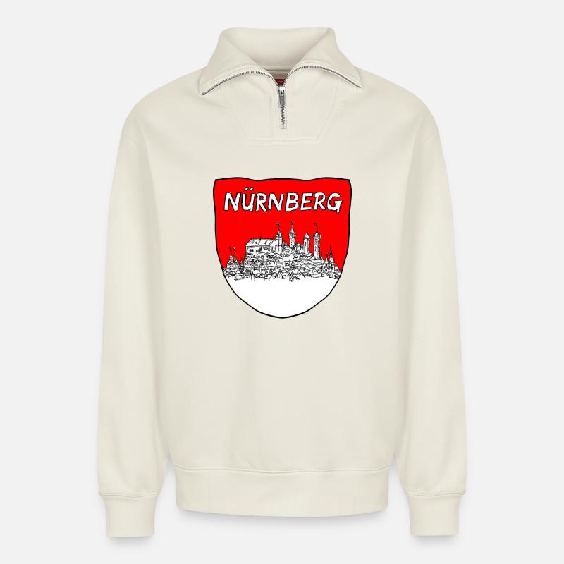 Nürnberg Silhouette Wappen - Relaxed Unisex Organic Half Zip Sweatshirt – von SPREAD - Naturweiß