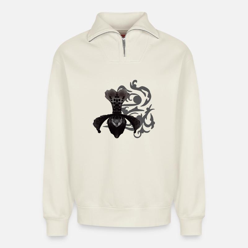 orchideen, tribals, gothic designs - Relaxed Unisex Organic Half Zip Sweatshirt – von SPREAD - Naturweiß