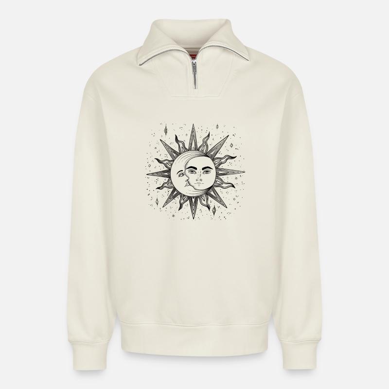 Sonne und Mond - Relaxed Unisex Organic Half Zip Sweatshirt – von SPREAD - Naturweiß