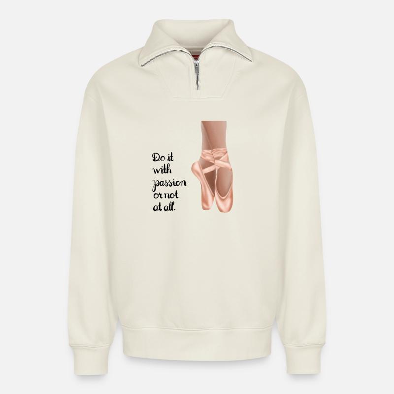 Passion - Relaxed Unisex Organic Half Zip Sweatshirt – von SPREAD - Naturweiß