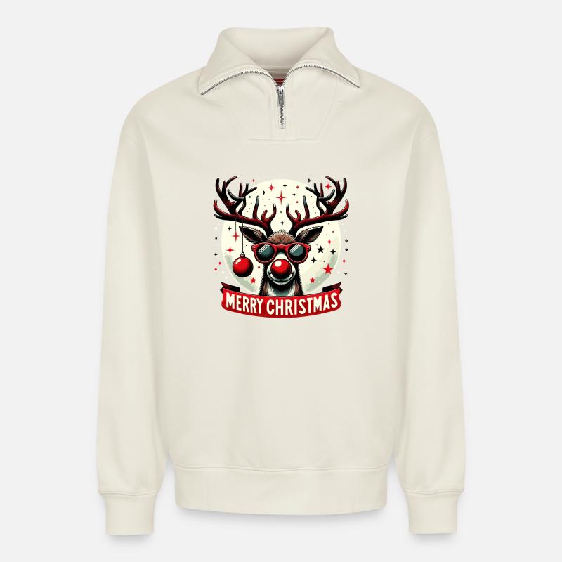 Rentier-Weihnachtsspaß - Original Pullover - Relaxed Unisex Organic Half Zip Sweatshirt – von SPREAD - Naturweiß