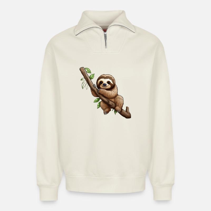 Süßes Faultier - Relaxed Unisex Organic Half Zip Sweatshirt – von SPREAD - Naturweiß
