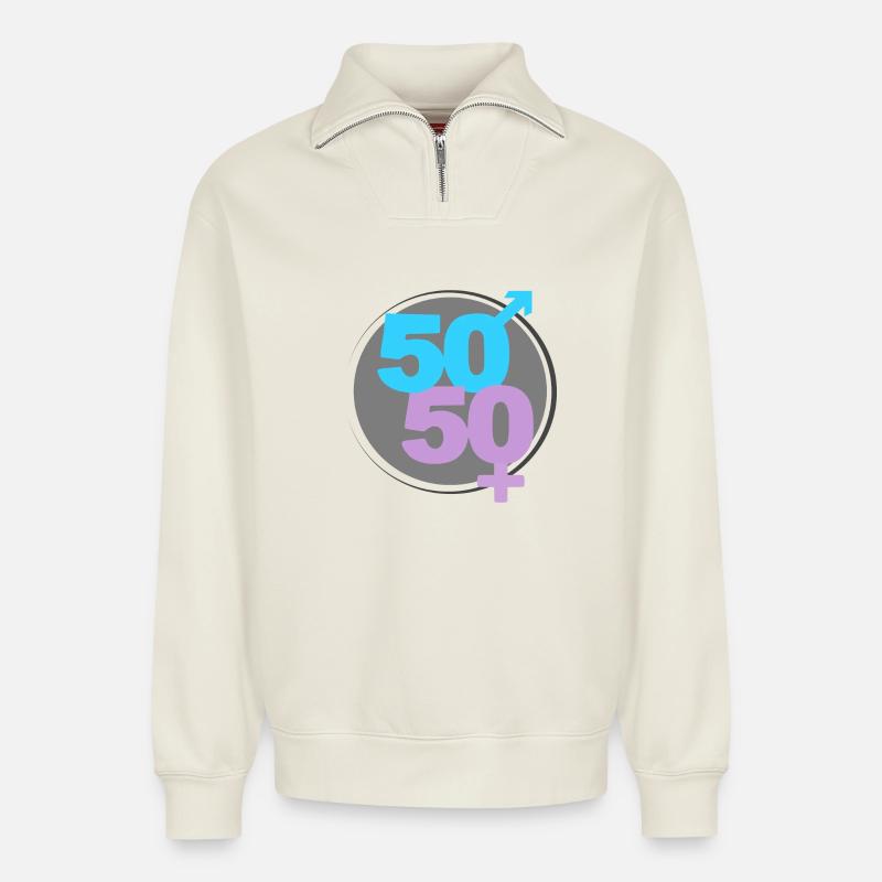 50/50 - Relaxed Unisex Organic Half Zip Sweatshirt – von SPREAD - Naturweiß