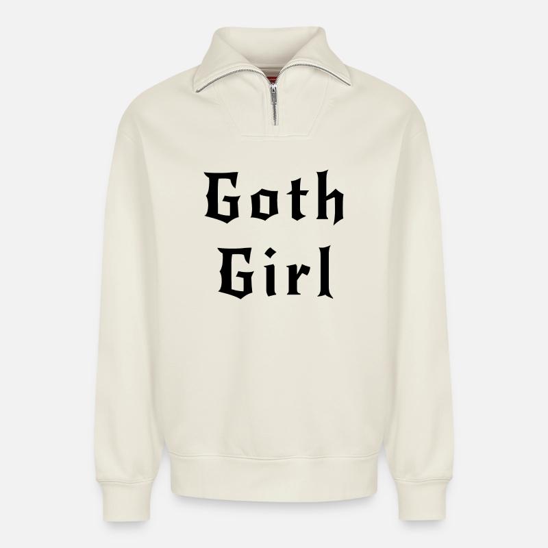 Gothic Mädchen schwarz - Relaxed Unisex Organic Half Zip Sweatshirt – von SPREAD - Naturweiß