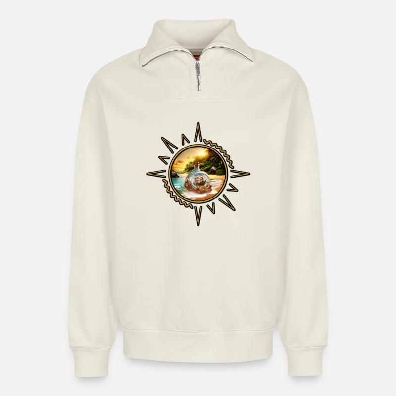 Einzigartige und überraschende Flasche mit Boot - Relaxed Unisex Organic Half Zip Sweatshirt – von SPREAD - Naturweiß