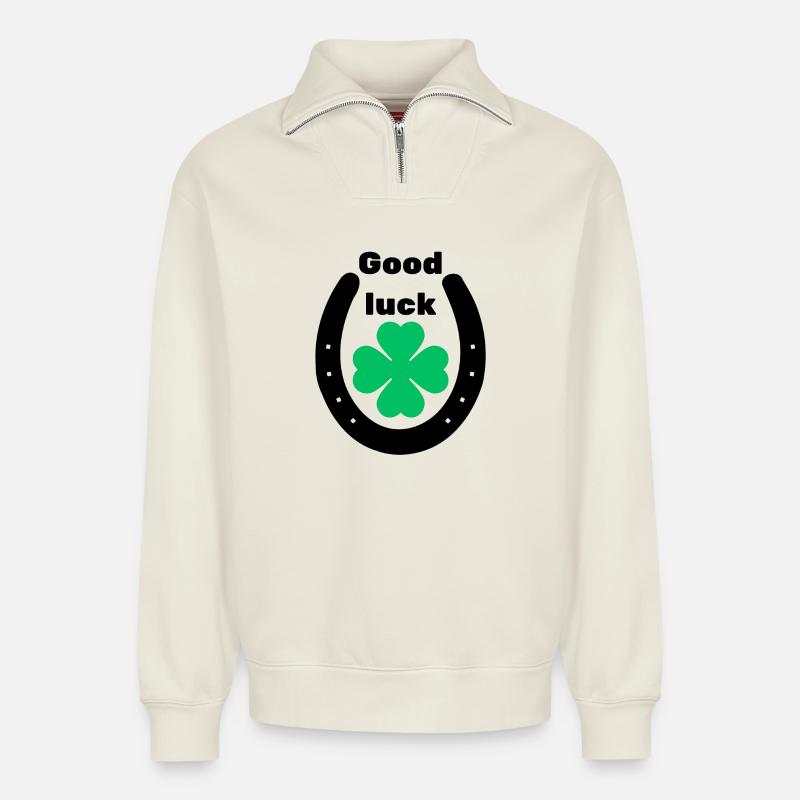 Viel Glück - Relaxed Unisex Organic Half Zip Sweatshirt – von SPREAD - Naturweiß