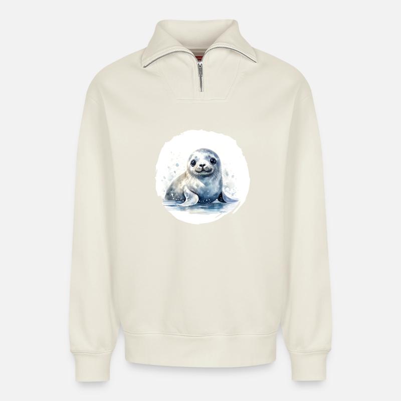Robbe Aquarell - Relaxed Unisex Organic Half Zip Sweatshirt – von SPREAD - Naturweiß
