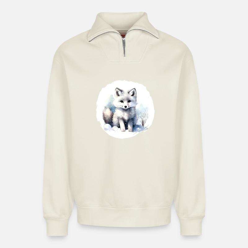 Polarfuchs Aquarell - Relaxed Unisex Organic Half Zip Sweatshirt – von SPREAD - Naturweiß