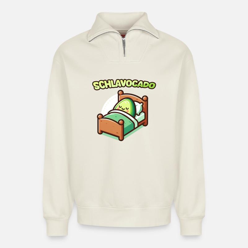 SCHLAVOCADO - Schlafbekleidung - Relaxed Unisex Organic Half Zip Sweatshirt – von SPREAD - Naturweiß