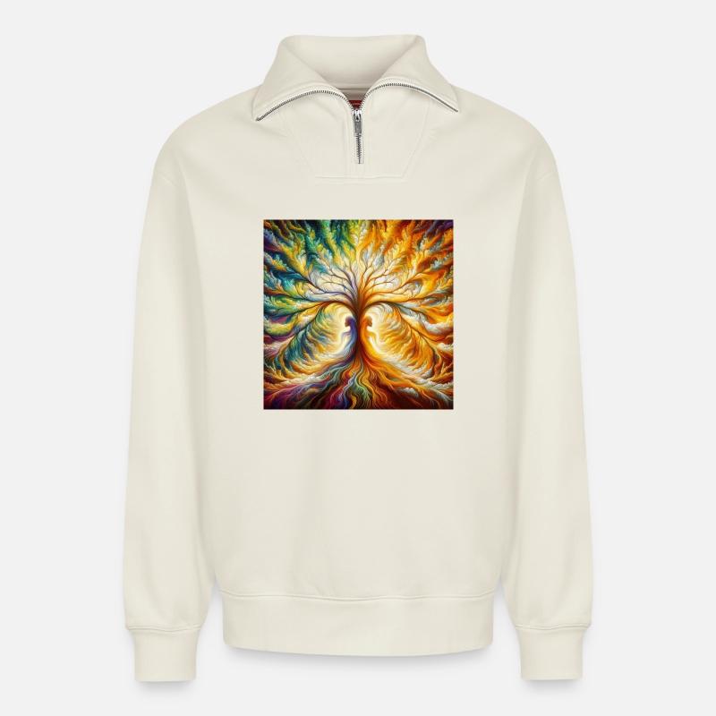 Heart Tree - Relaxed Unisex Organic Half Zip Sweatshirt – by SPREAD - off white
