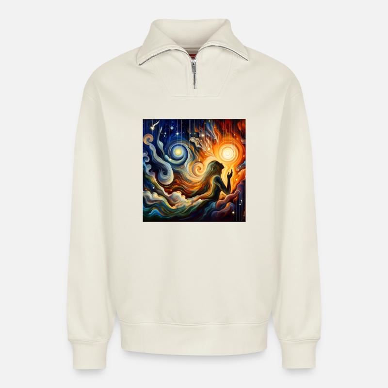 Sternenhimmel - Relaxed Unisex Organic Half Zip Sweatshirt – von SPREAD - Naturweiß