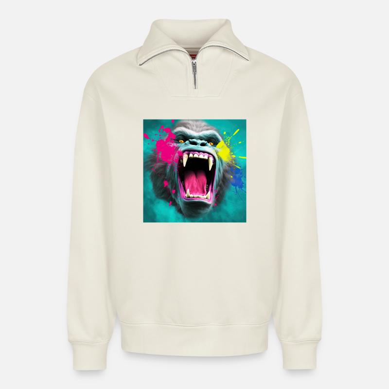 Gorilla 04 - Relaxed Unisex Organic Half Zip Sweatshirt – von SPREAD - Naturweiß