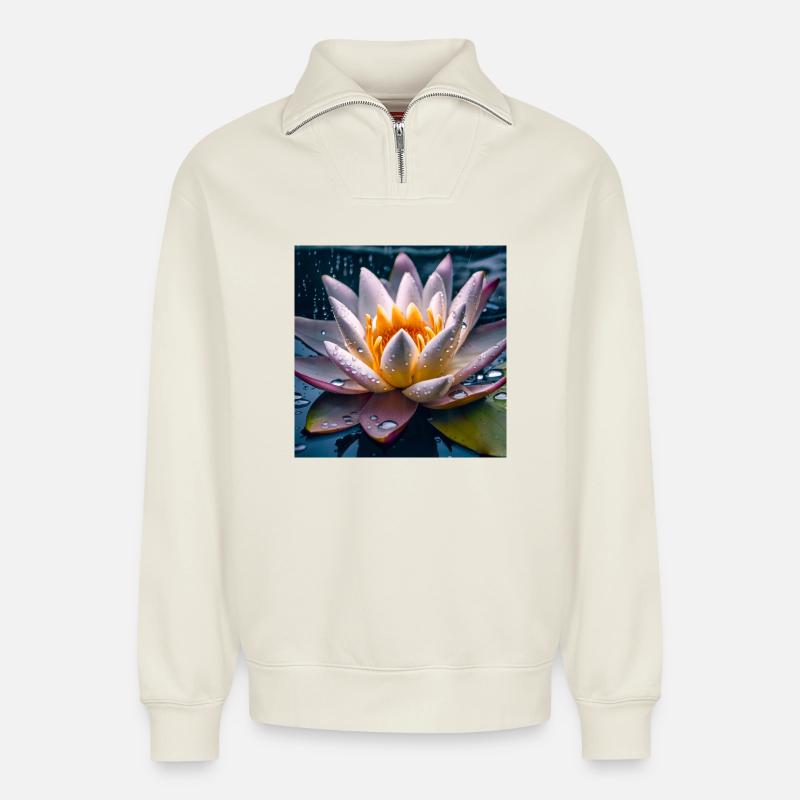 Seerose - Relaxed Unisex Organic Half Zip Sweatshirt – von SPREAD - Naturweiß