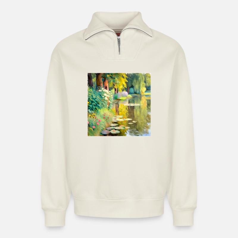 Impressionistische Landschaft - Relaxed Unisex Organic Half Zip Sweatshirt – von SPREAD - Naturweiß